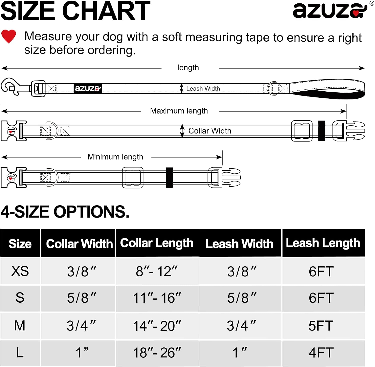 azuza Nylon Dog Collar and Leash Set, Strong  Durable Basic Style Leash and Collar with ID Tag Ring, Available in Multiple Lengths for Small Dogs, Pink,S