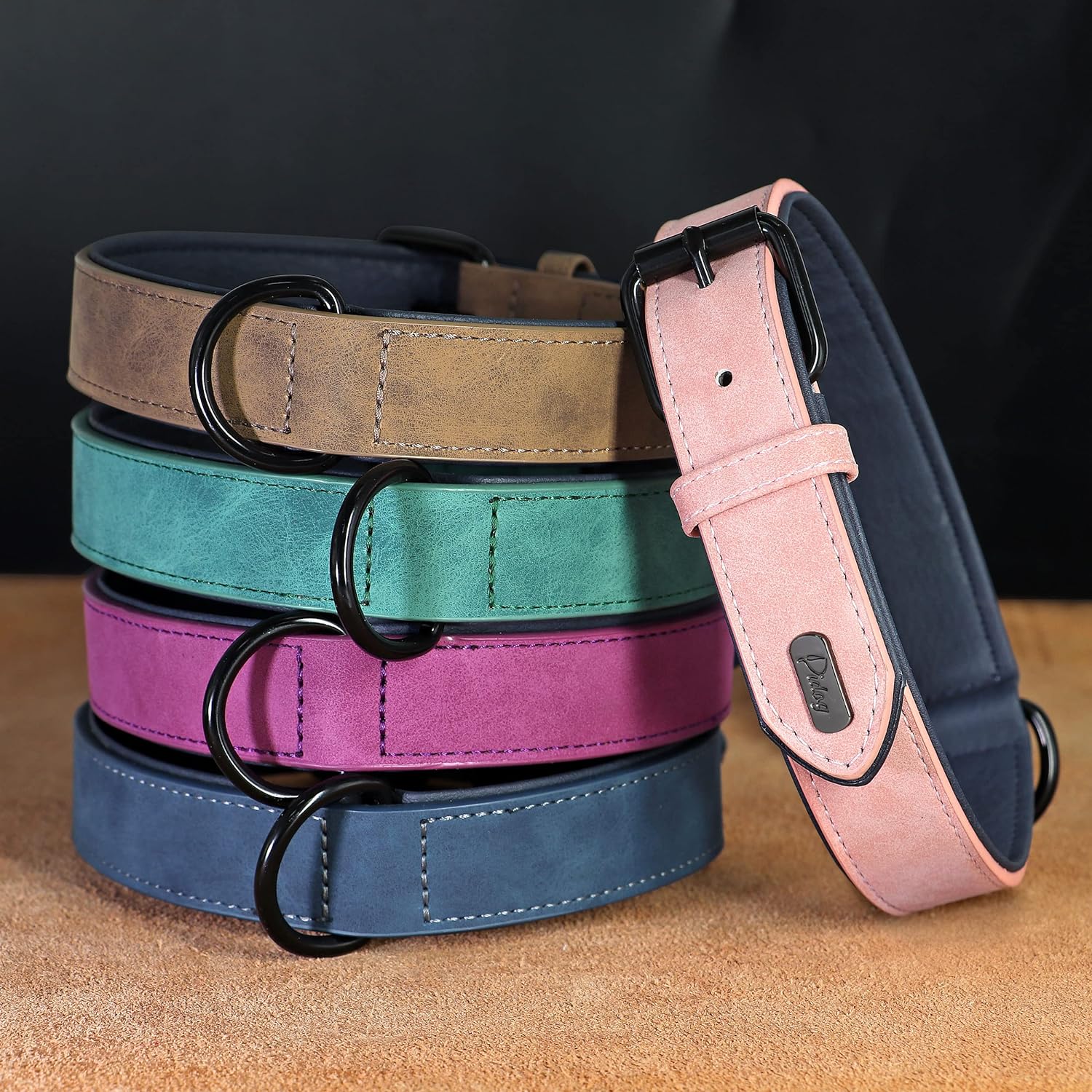Didog Soft Padded Leather Dog Collar and Leash Set, Heavy Duty Dog Leash and Collar Set with Metal Buckle, Breathable Dog Collars with 4FT Leather Dog Leash for Small Medium Large Dogs, Brown, L