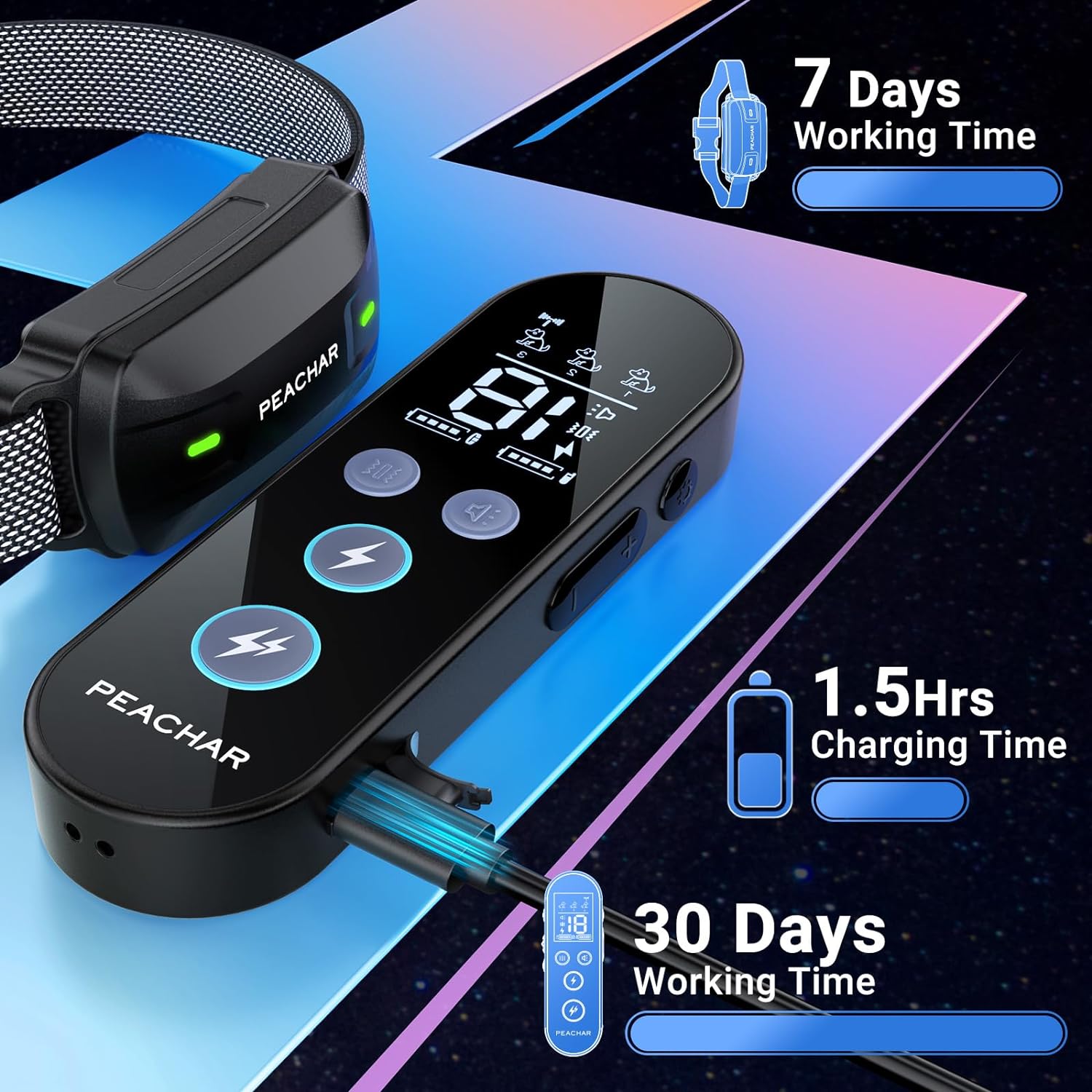 Dog Shock Collar, PEACHAR Dog Training Collar with Remote, Waterproof Shock Collar for Large Medium Small Dogs, Training Collar for Dogs with Beep Vibration Shock and Security Lock