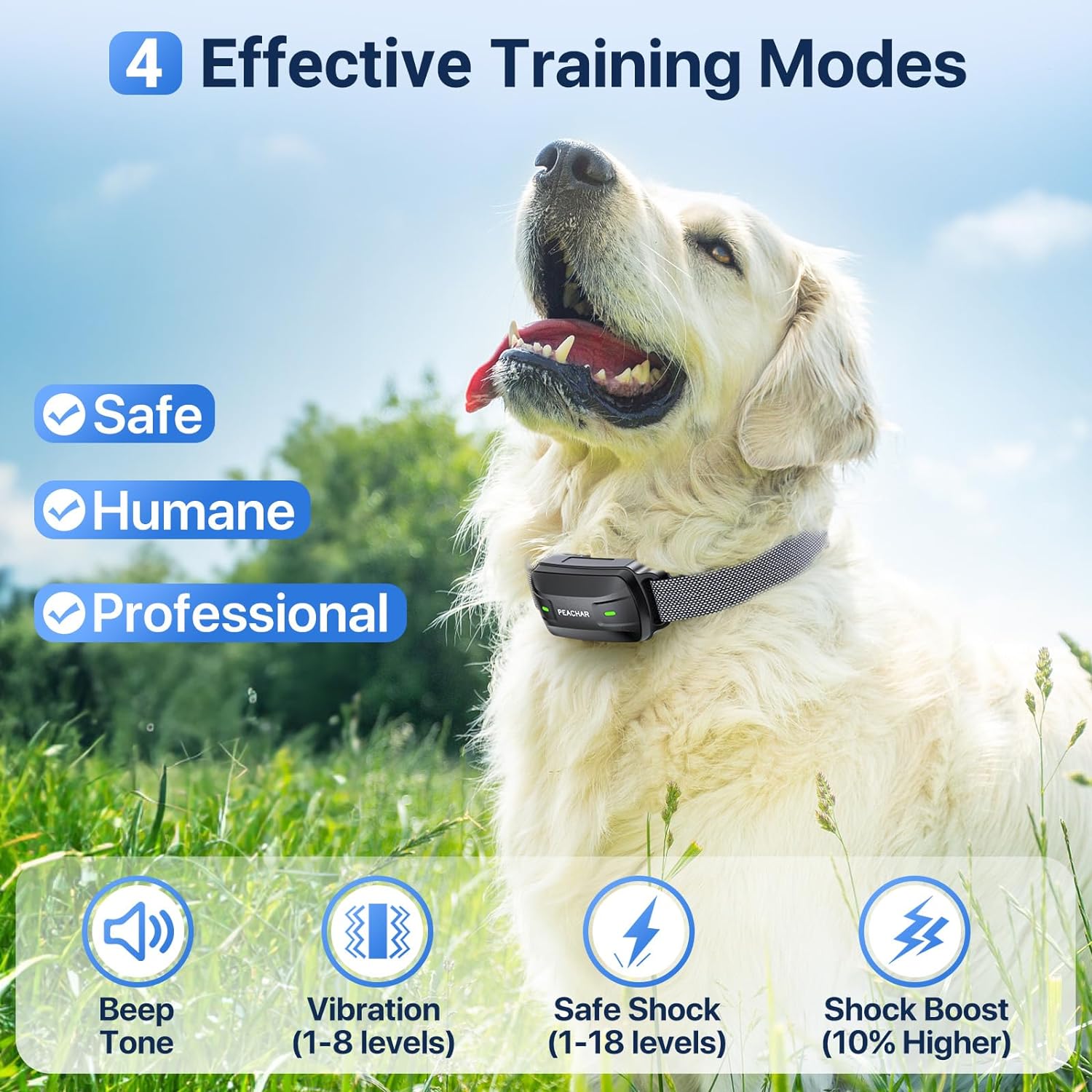 Dog Shock Collar, PEACHAR Dog Training Collar with Remote, Waterproof Shock Collar for Large Medium Small Dogs, Training Collar for Dogs with Beep Vibration Shock and Security Lock
