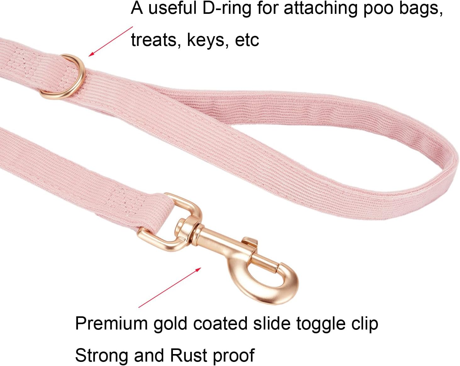 Ewinoom Soft Corduroy Dog Collar and Leash Set, Adjustable Cotton Dog Collars with Metal Buckle and Lead for Small Dogs,Baby Pink