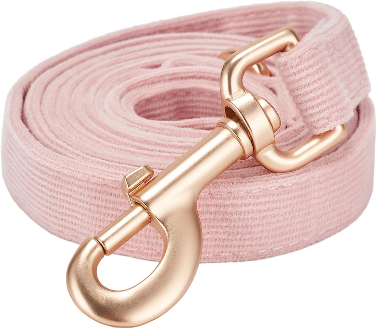 Ewinoom Soft Corduroy Dog Collar and Leash Set, Adjustable Cotton Dog Collars with Metal Buckle and Lead for Small Dogs,Baby Pink