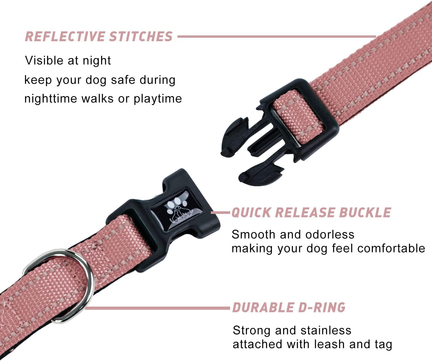 FURRYFECTION Reflective Dog Collar and Leash Set with Quick Release Buckle, Padded with Neoprene Adjustable Nylon Dog Collar for Small Medium and Large Dogs (Medium Collar+5FT Leash, Teal)