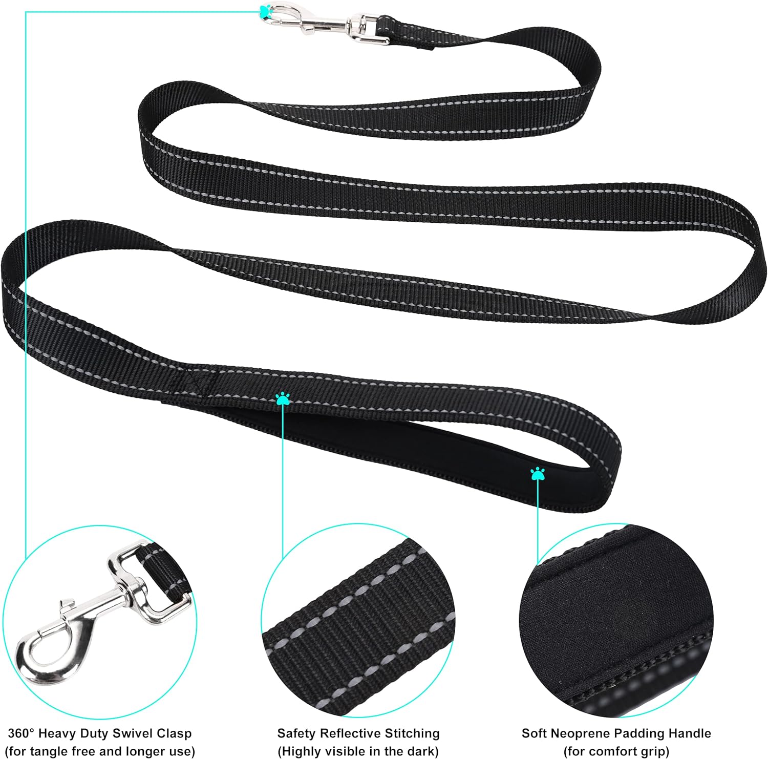 Jumpress Soft Neoprene Padded Dog Collar and Leash Set for Small Medium Large Dogs, Reflective Durable Nylon Dog Collar with 5ft Leash Easy for Walking, Black,Neck fit 10.5-15.5’’
