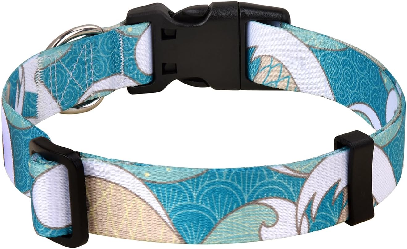 Mihqy Dog Collar and Leash Set with Bohemia Floral Tribal Geometric Patterns - Soft Ethnic Style Collar Adjustable for Small Medium Large Dogs(Pink Floral Set,S)