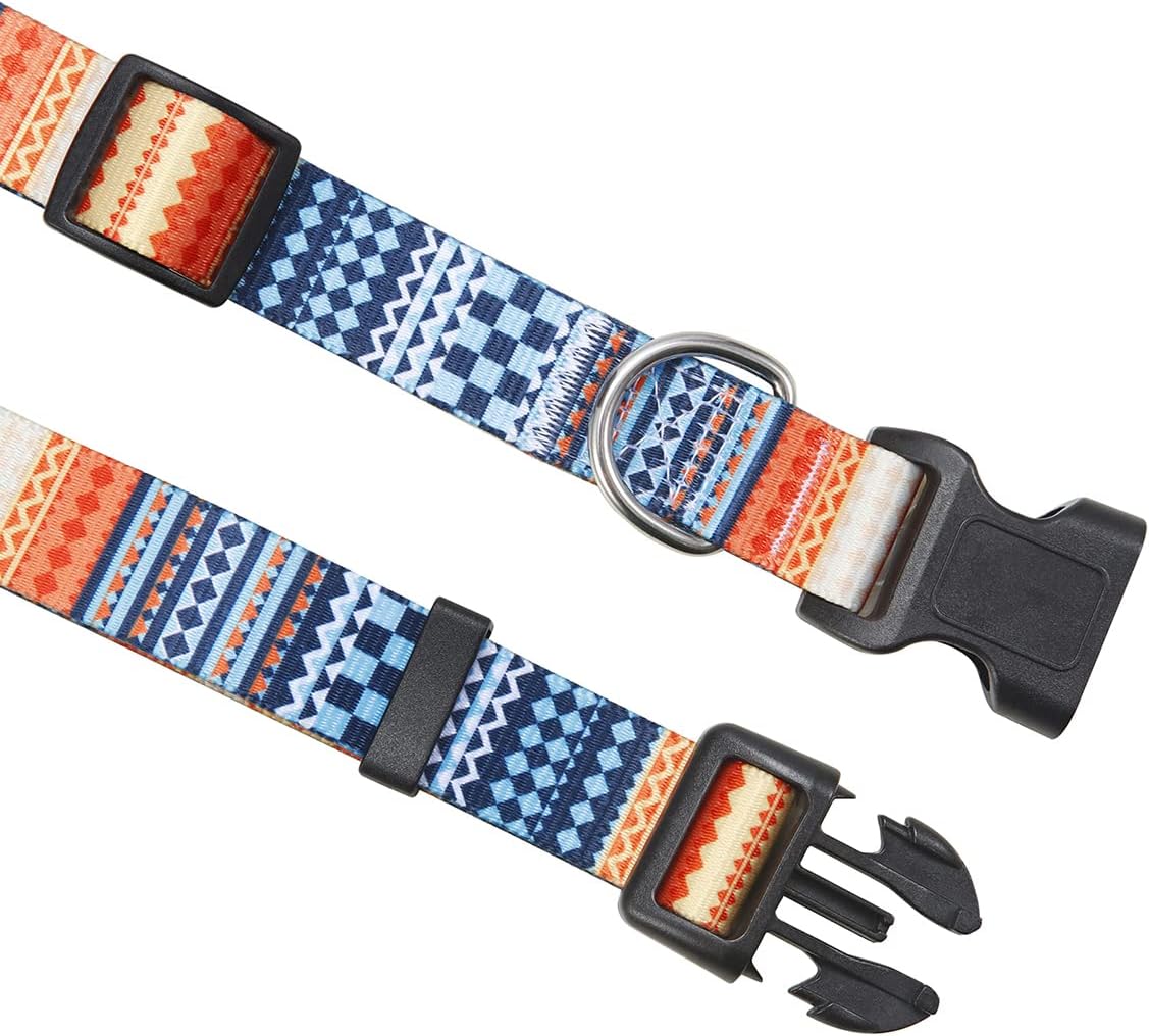 Mihqy Dog Collar and Leash Set with Bohemia Floral Tribal Geometric Patterns - Soft Ethnic Style Collar Adjustable for Small Medium Large Dogs(Pink Floral Set,S)