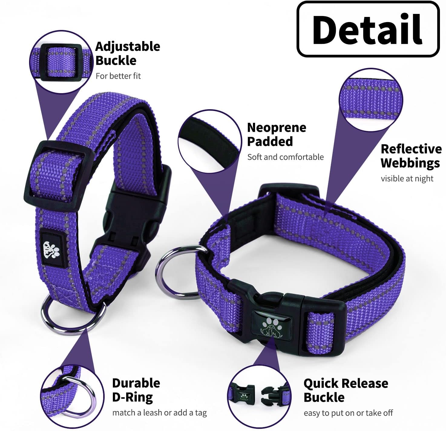 NESTROAD Reflective Dog Collar and Leash Set,Soft Neoprene Pet Collar with Quick Release Buckle,Adjustable Nylon Dog Collars for Small Medium Large Dogs(Small Collar + 5FT Leash,Black)
