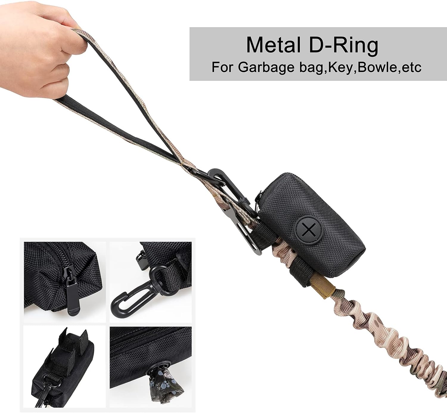 OEBEESA Tactical Dog Collar and Leash Set:-Adjustable Military Nylon Dog Collar with Handle Shock Absorbing Retractable Strong Dog Leash for Medium and Large Dogs with Airtags Holder Patches