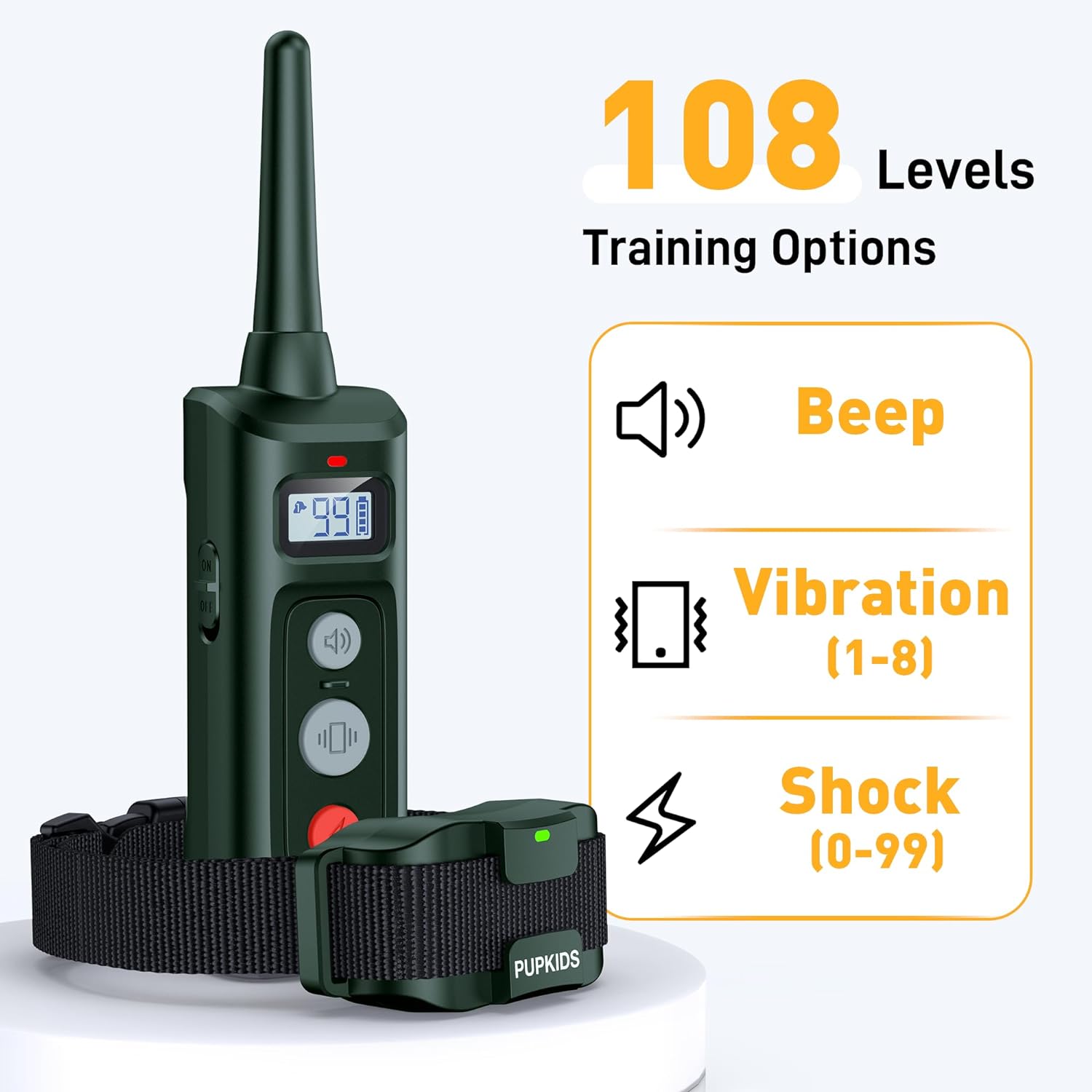 PUPKIDS Dog Shock Collar with Remote 2 Pack - 4000ft 108 Levels Dog Training Collar, E-Collar with 3 Training Modes for Large Medium Small Dogs Rechargeable Waterproof Electric Collars(10-130lbs)