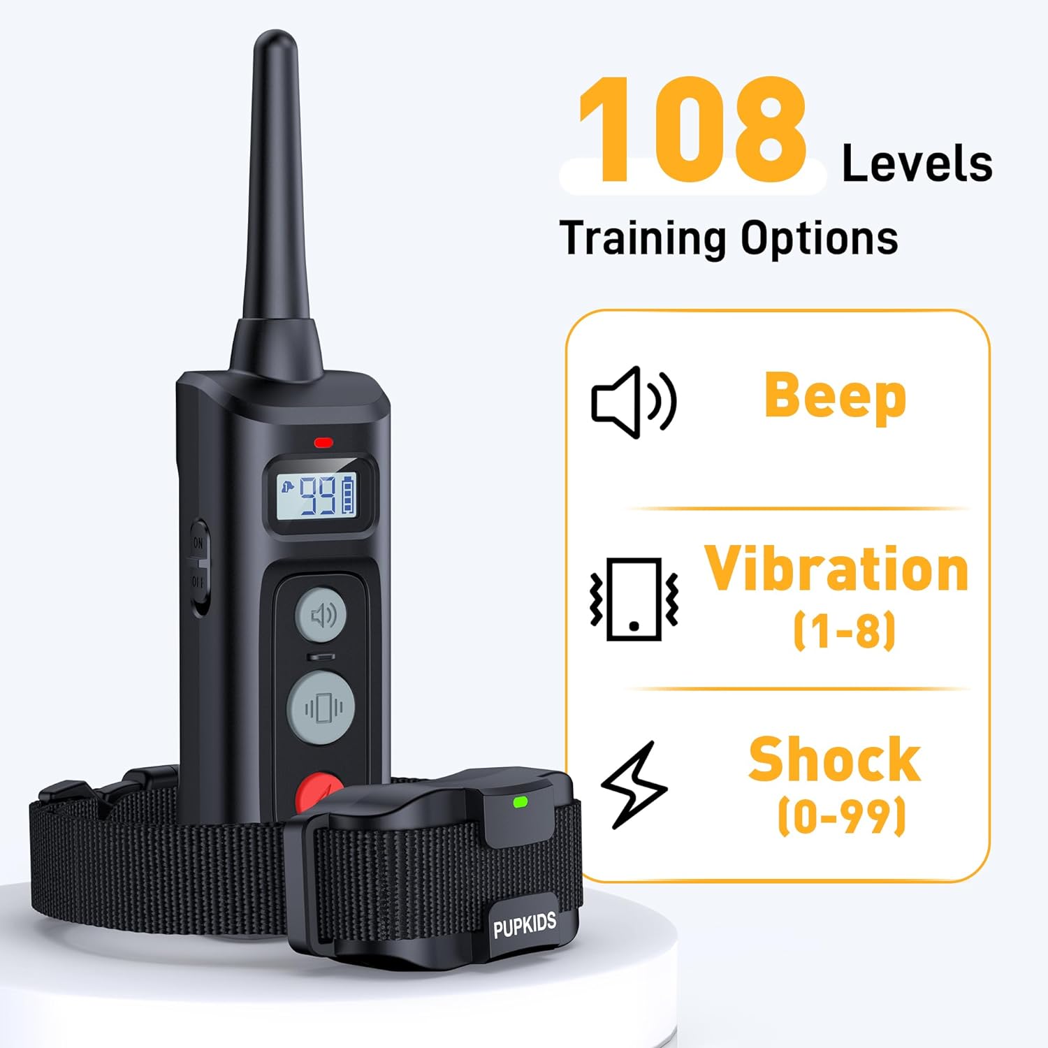 PUPKIDS Dog Shock Collar with Remote 2 Pack - 4000ft 108 Levels Dog Training Collar, E-Collar with 3 Training Modes for Large Medium Small Dogs Rechargeable Waterproof Electric Collars(10-130lbs)