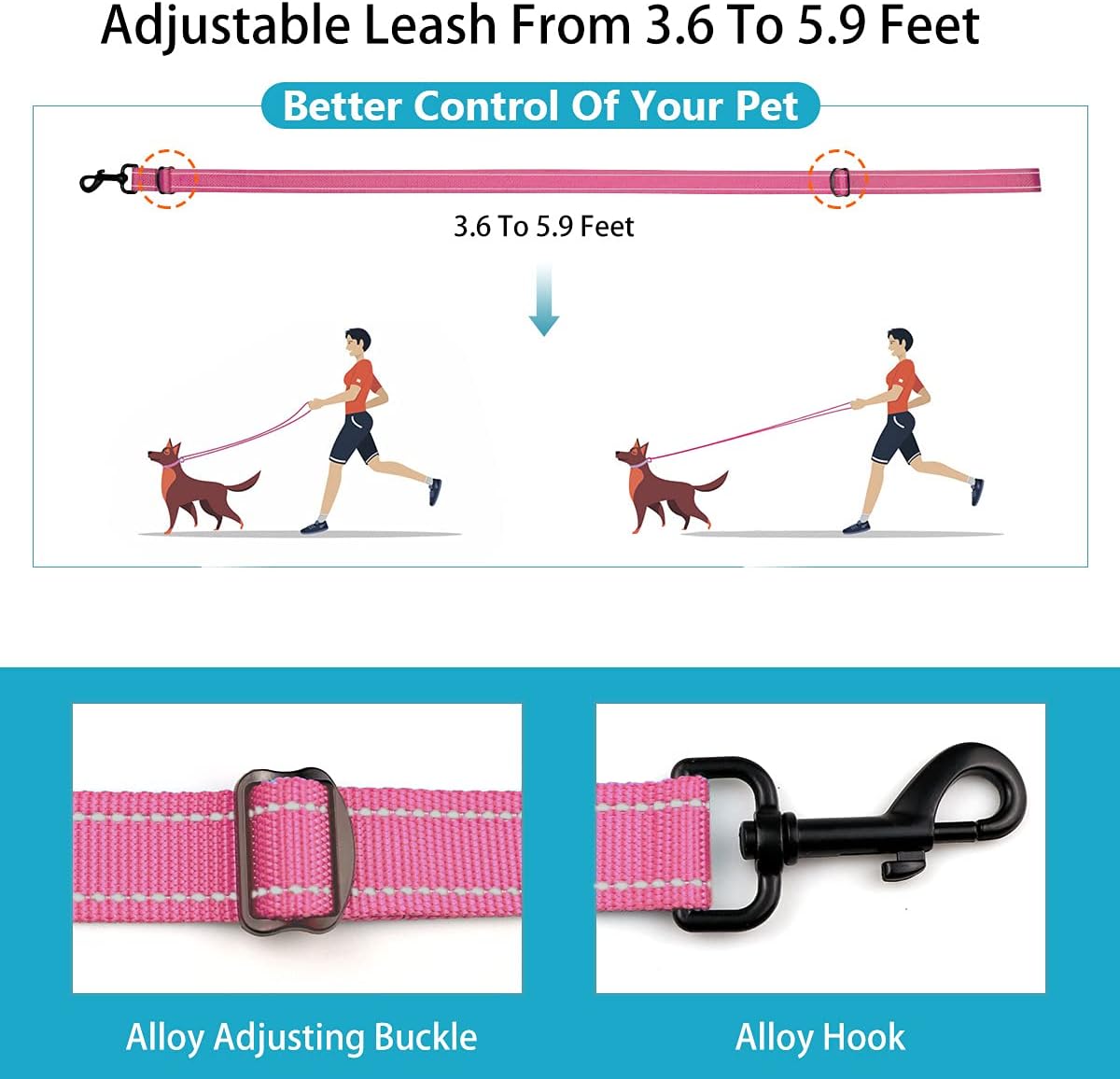 Reflective Dog Collar and Leash Set with Safety Locking Buckle Nylon Pet Collars Adjustable for Small Medium Large Dogs 3 Sizes(HotpinkM)